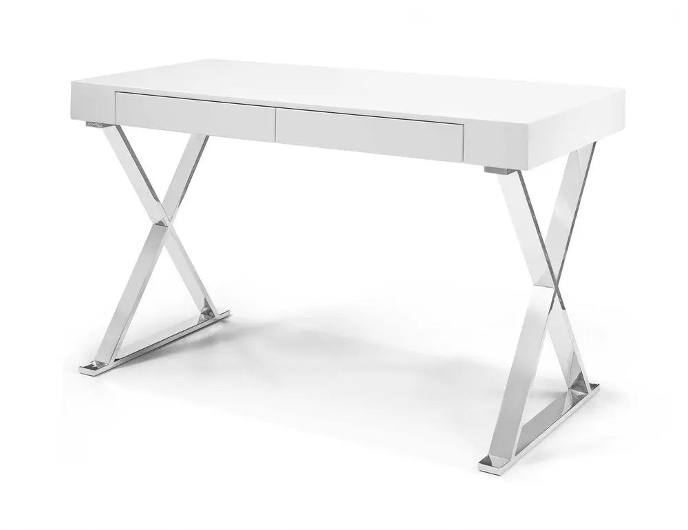 47" White and Silver Writing Desk With Two Drawers - NOBLE HOME INTERIORS