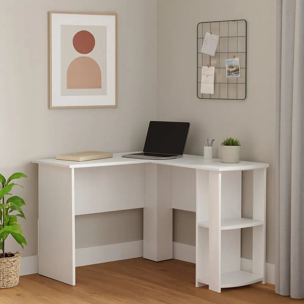 47" White Wood Corner Computer Desk - NOBLE HOME INTERIORS