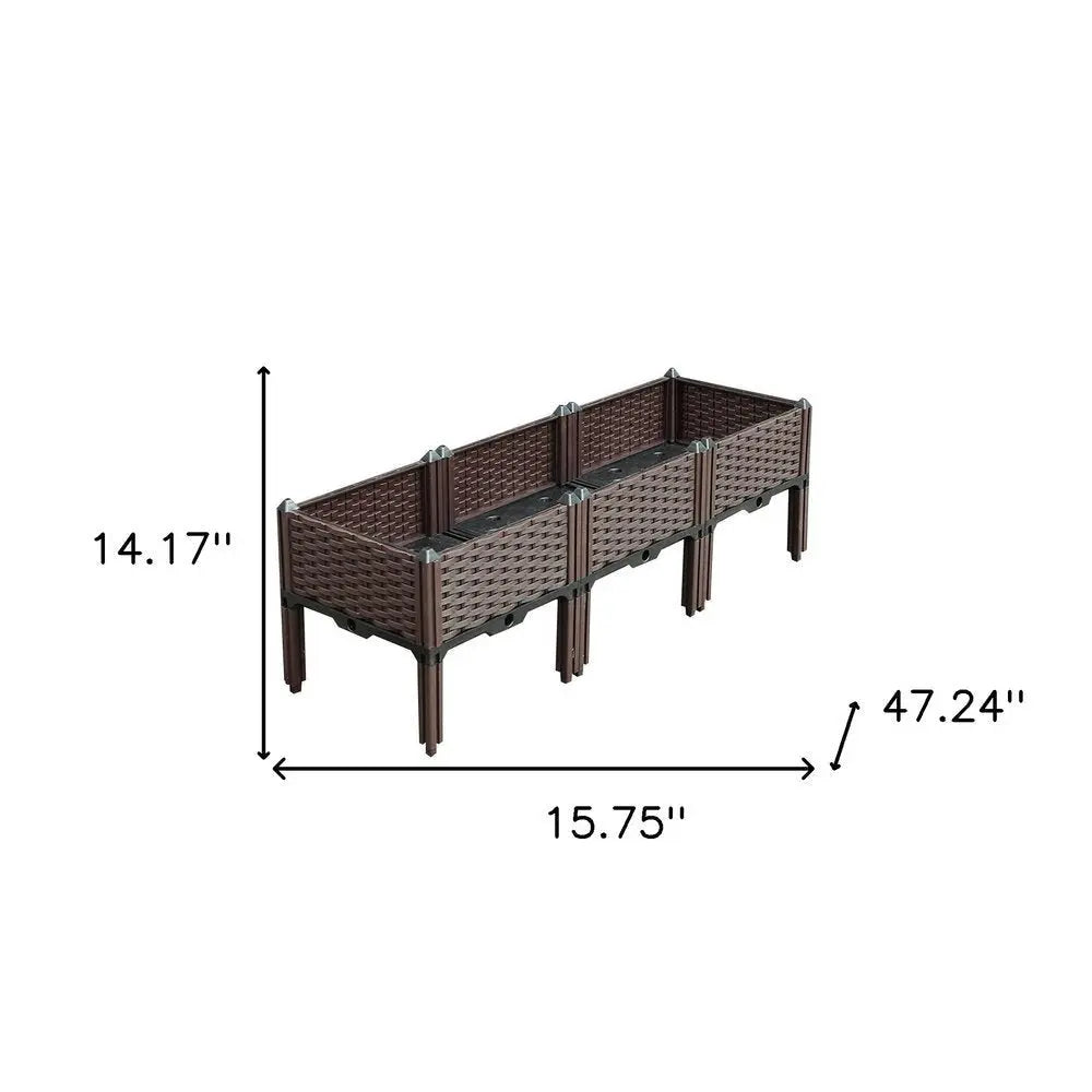 47" X 16" Dark Brown Heavy Duty Plastic Rectangular Self Watering Raised Garden Bed - NOBLE HOME INTERIORS