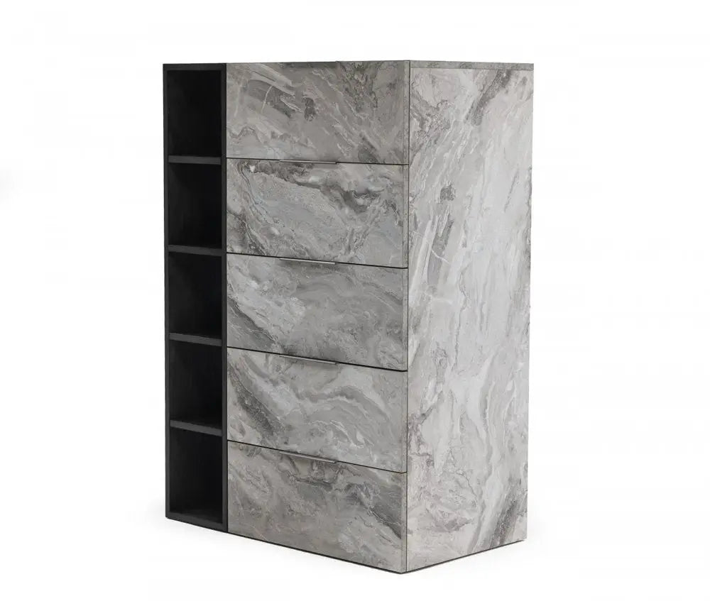 35" Grey Manufactured Wood Five Drawer Chest HomeRoots