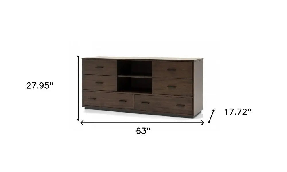 63" Walnut Six Drawer Double Dresser HomeRoots