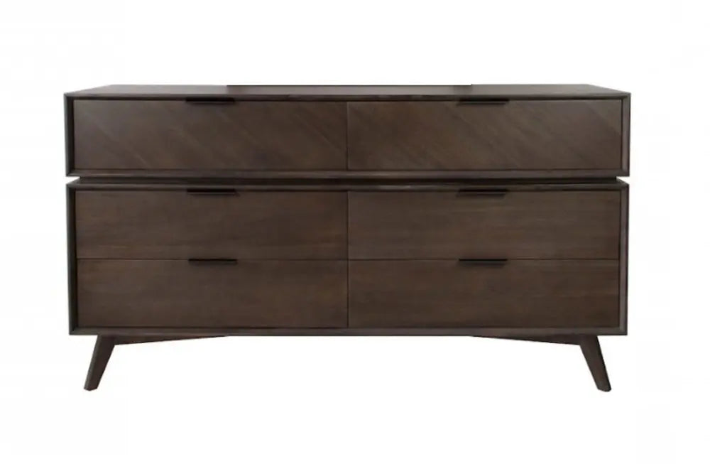 65" Acacia Solid Wood Six Drawer Double Dresser HomeRoots