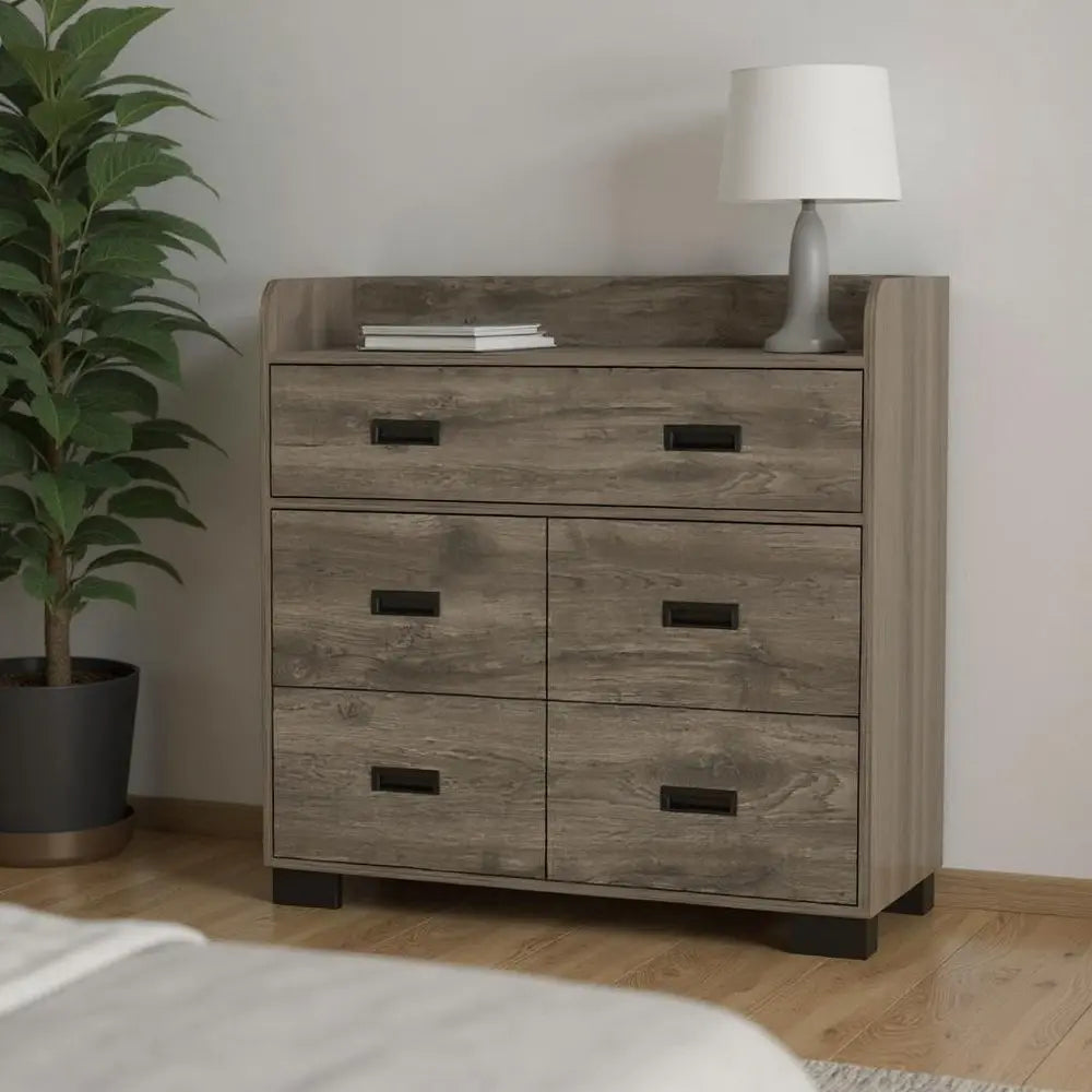 33" Dark Brown Manufactured Wood Five Drawer Dresser HomeRoots