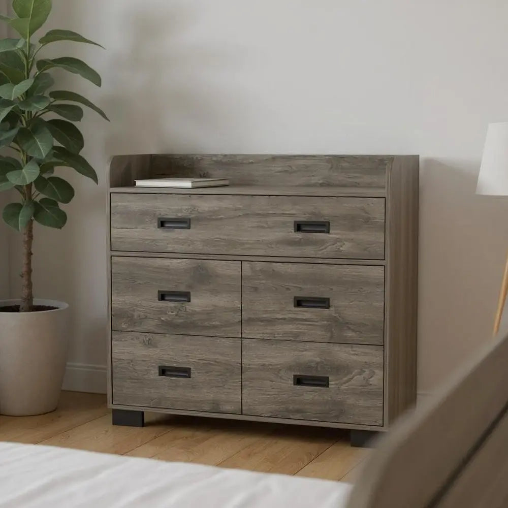 33" Dark Brown Manufactured Wood Five Drawer Dresser HomeRoots