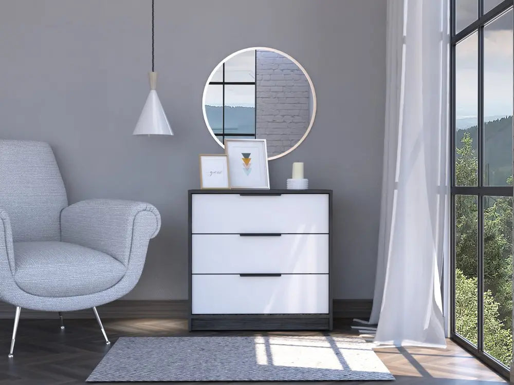 28" White And Smokey Oak Manufactured Wood Three Drawer Dresser HomeRoots