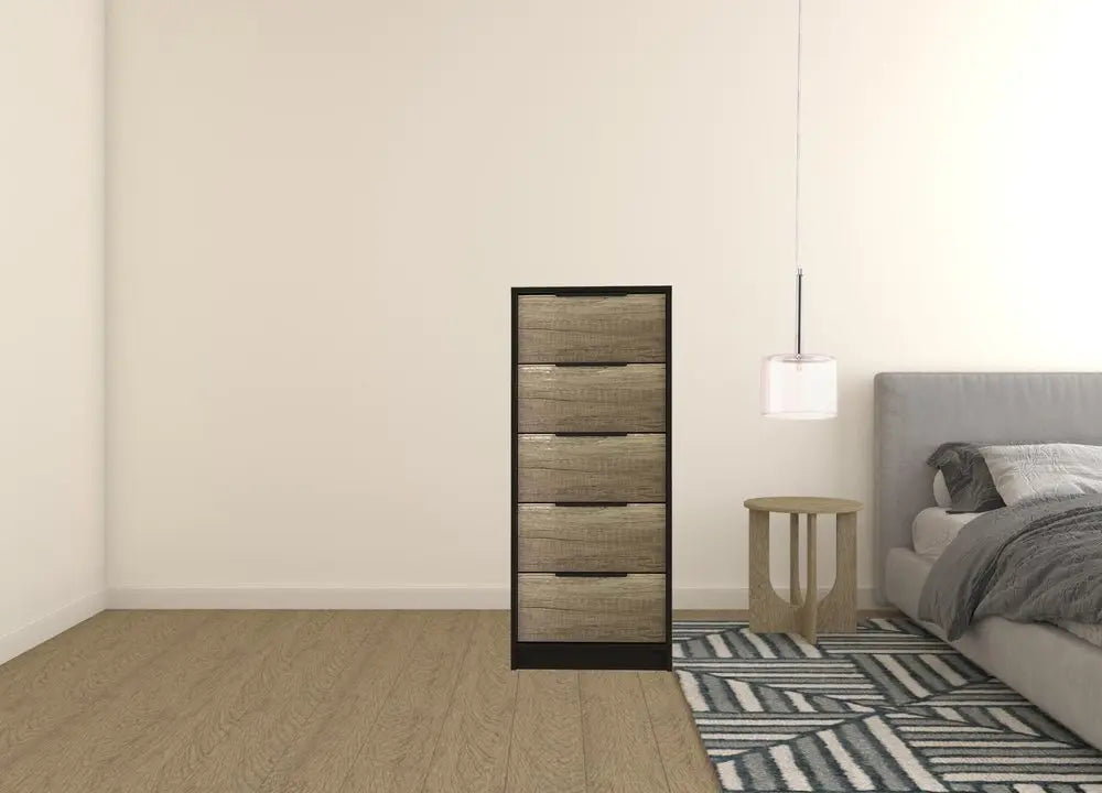 42" Black And Light Oak Manufactured Wood Five Drawer Chest HomeRoots