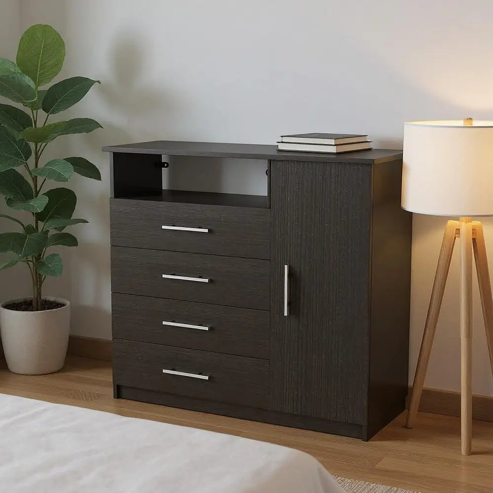 36" Black Manufactured Wood Four Drawer Combo Dresser HomeRoots