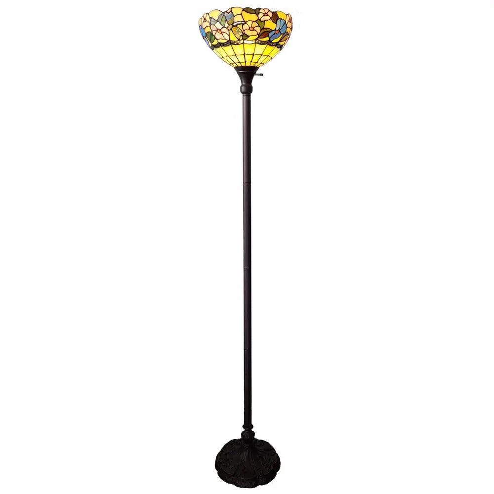 70" Green And Black Floor Lamp With Green Glass Bowl Shade HomeRoots