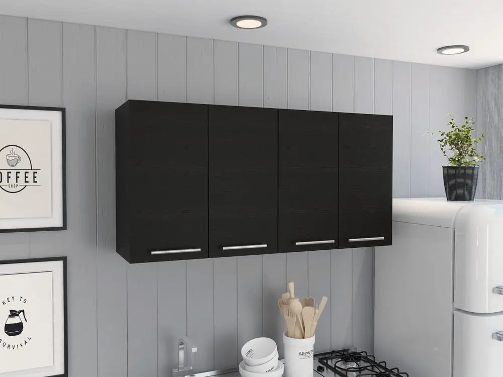 47" Black Wood Wall Mounted Accent Cabinet With Four Doors HomeRoots
