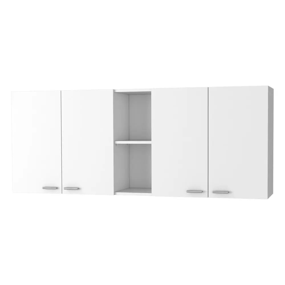 59" White Wood Wall Mounted Accent Cabinet With Four Doors HomeRoots
