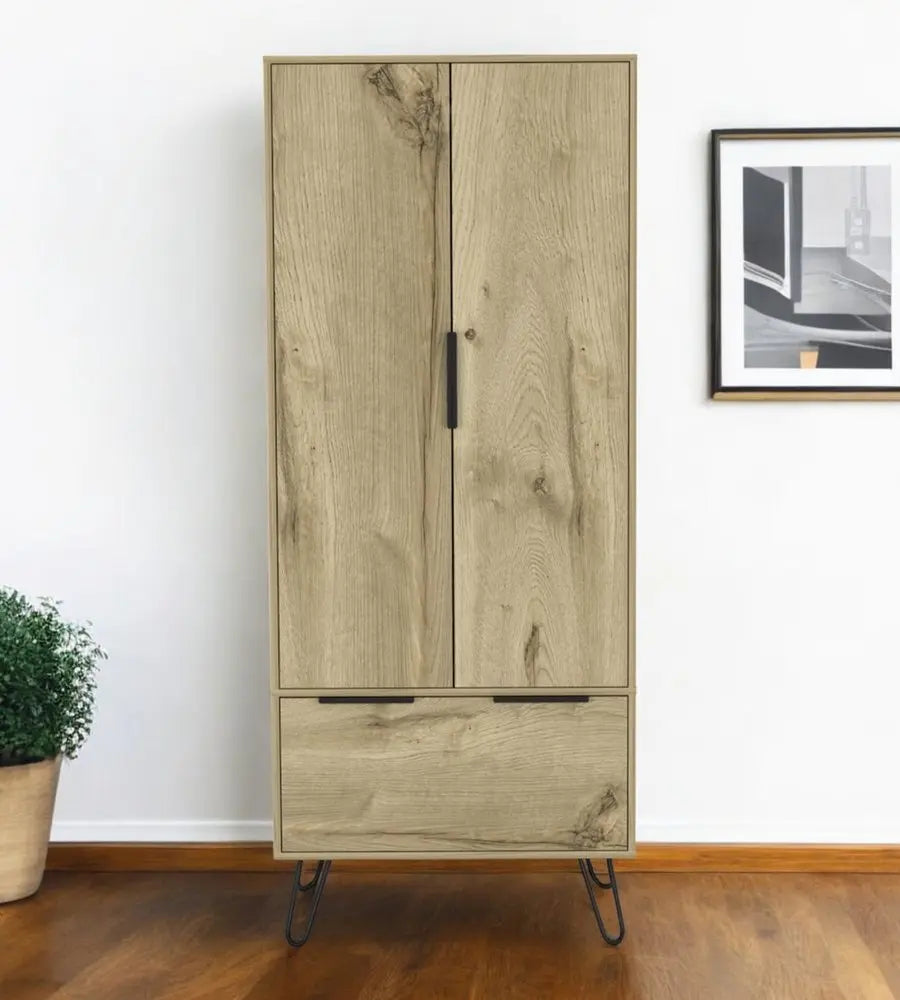 74" Oak Wood Two Door Single Drawer Combo Dresser HomeRoots