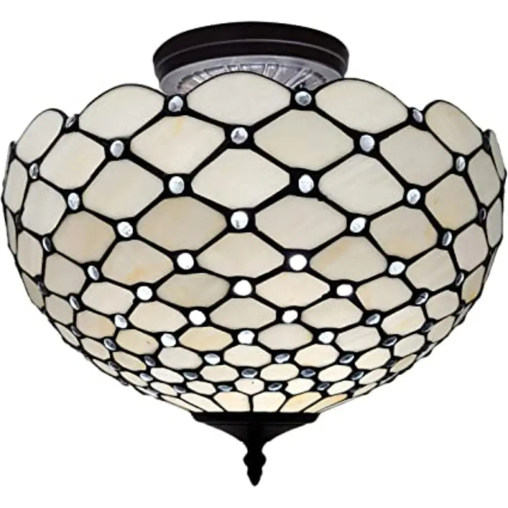 Black and White Tiffany Style Two Light Semi Flush Ceiling Lamp HomeRoots