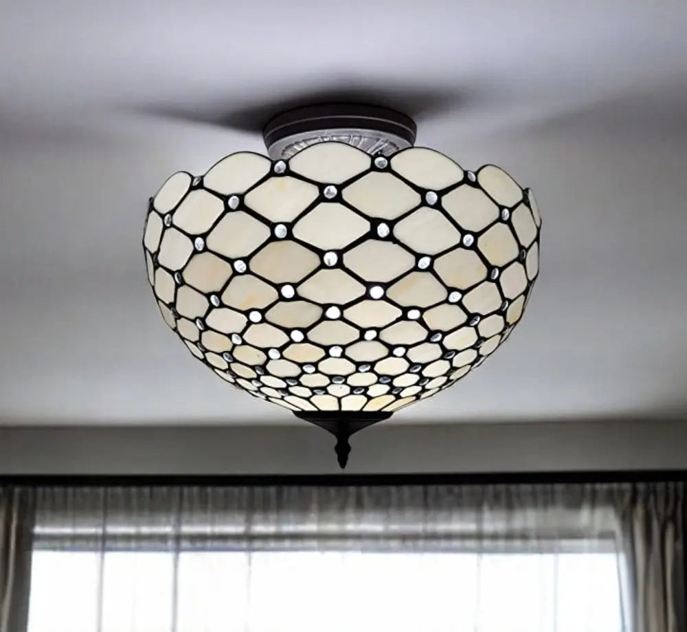 Black and White Tiffany Style Two Light Semi Flush Ceiling Lamp HomeRoots