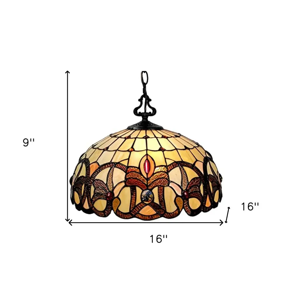 16" Tiffany Style Stained Glass Two Light Glass Dimmable Ceiling Light HomeRoots