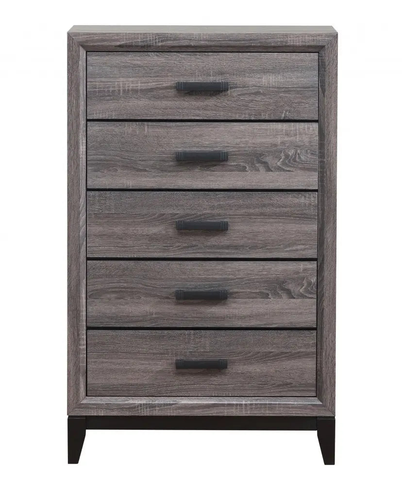 31" Grey Solid Wood Five Drawer Chest HomeRoots