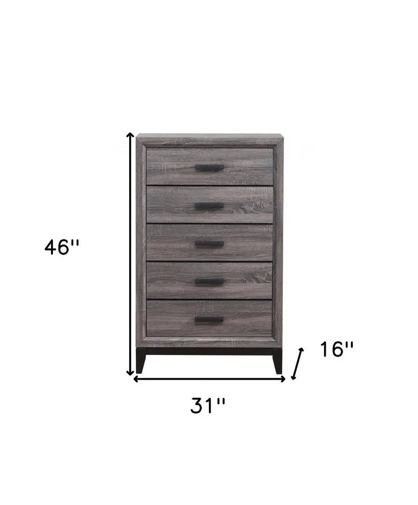 31" Grey Solid Wood Five Drawer Chest HomeRoots