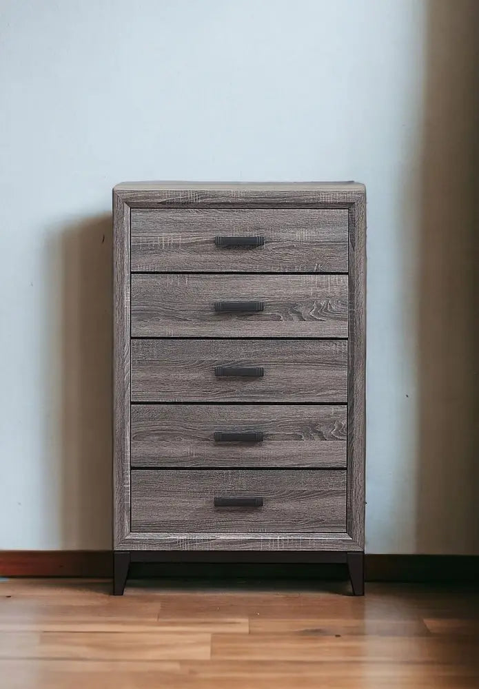 31" Grey Solid Wood Five Drawer Chest HomeRoots