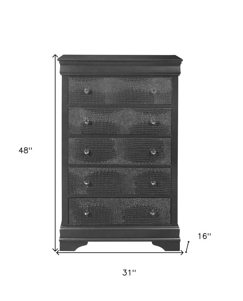 31" Metallic Grey Solid Wood Five Drawer Chest HomeRoots