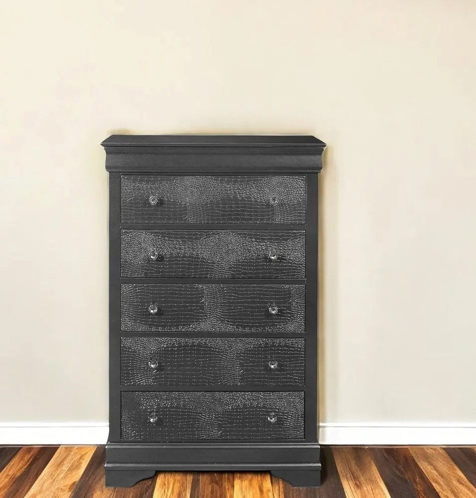 31" Metallic Grey Solid Wood Five Drawer Chest HomeRoots