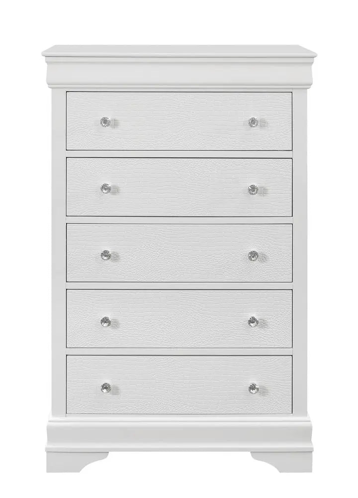 31" Metallic White Solid Wood Five Drawer Chest HomeRoots