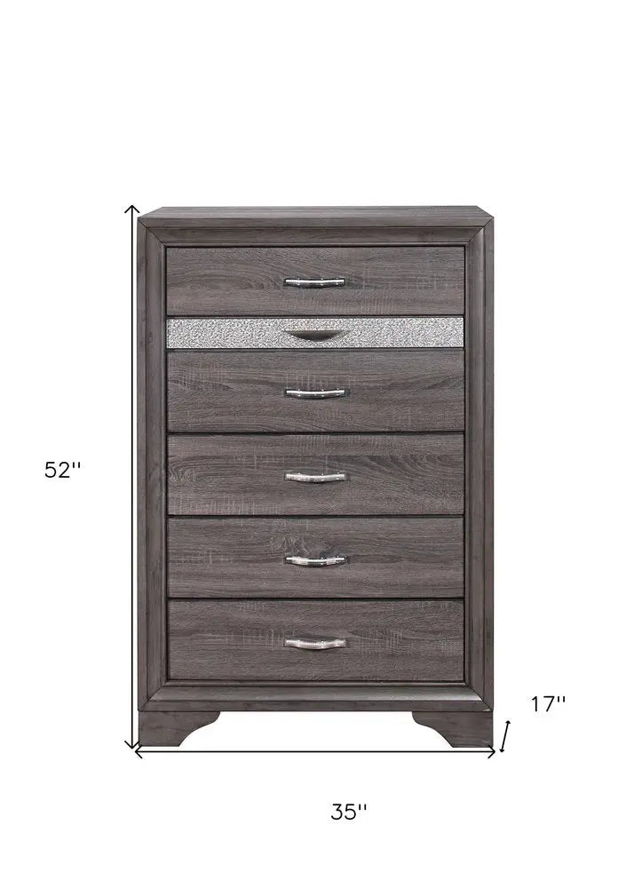 35" Grey Manufactured Wood Six Drawer Chest HomeRoots