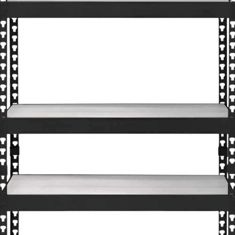 48" Black And Natural Metal and Wood Adjustable Four Tier Bookcase - NOBLE HOME INTERIORS