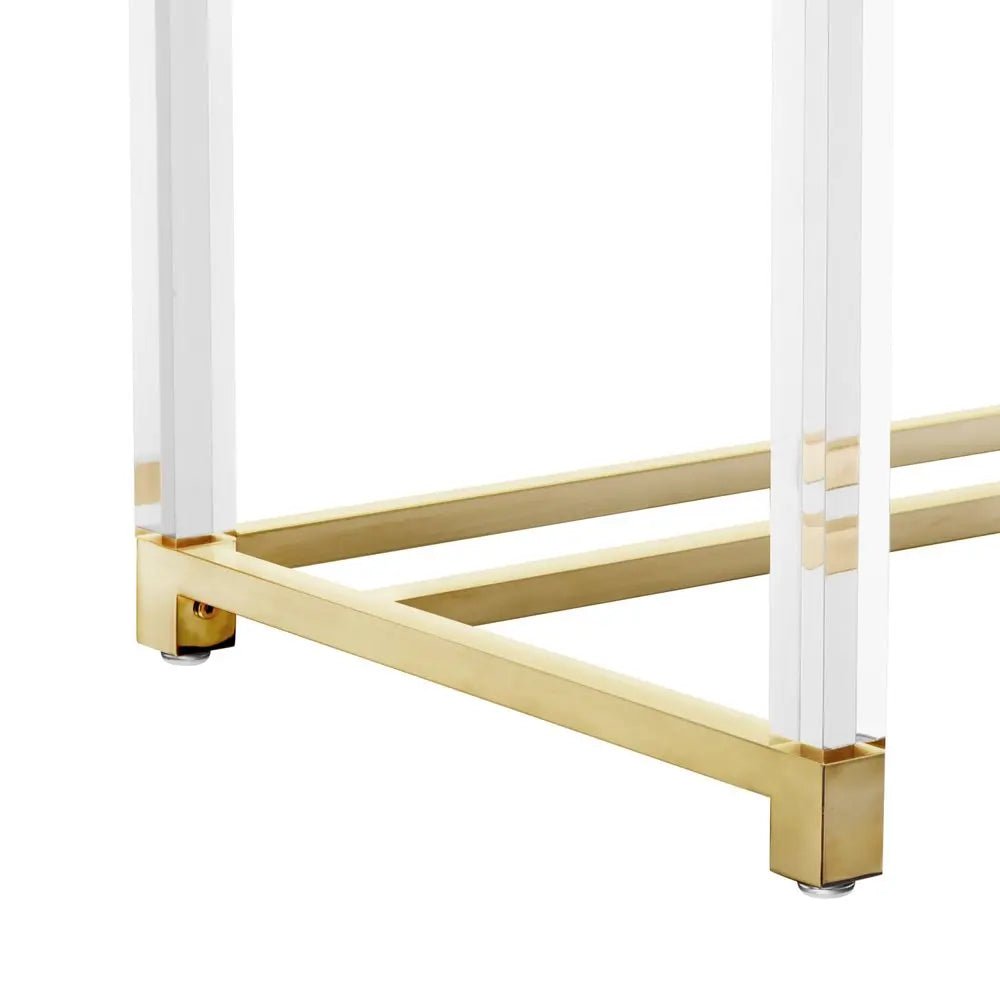 48" Black Clear and Gold Wood Acrylic and Stainless Steel Writing Desk With Two Drawers - NOBLE HOME INTERIORS