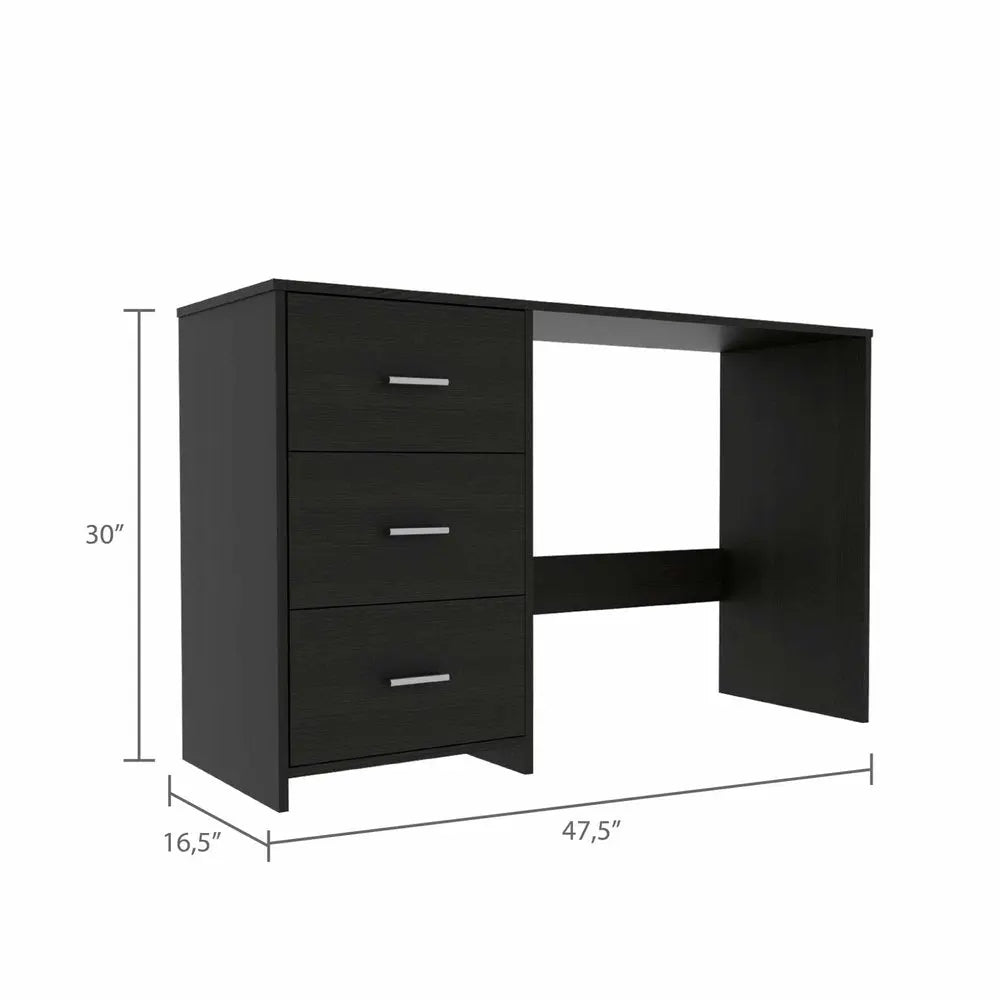 48" Black Computer Desk With Three Drawers - NOBLE HOME INTERIORS