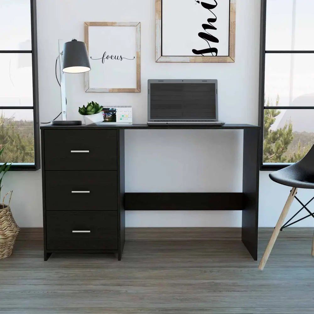 48" Black Computer Desk With Three Drawers - NOBLE HOME INTERIORS