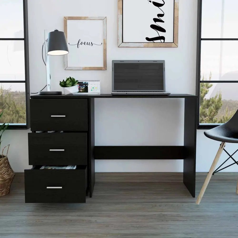 48" Black Computer Desk With Three Drawers - NOBLE HOME INTERIORS