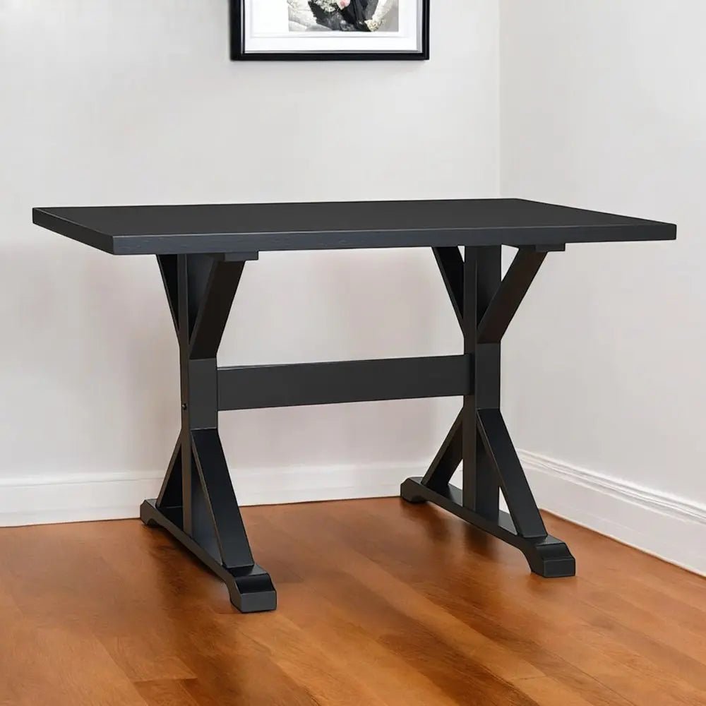 48" Black Solid Wood Trestle Writing Desk - NOBLE HOME INTERIORS
