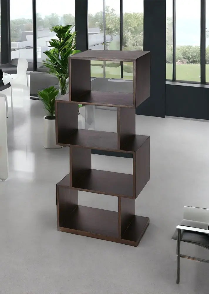 48" Dark Brown Wood Three Tier Bookcase - NOBLE HOME INTERIORS