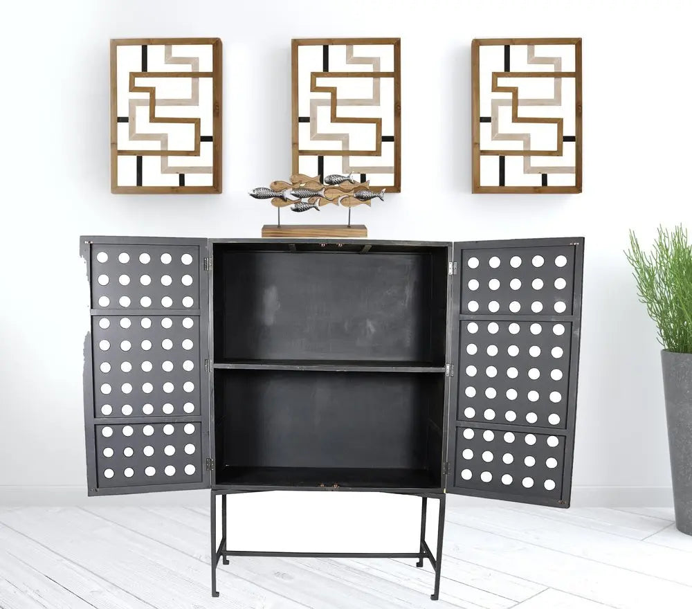 48" Dark Gray Solid Wood and Metal Holey Two Door Accent Chest - NOVA HOME FURNITURE