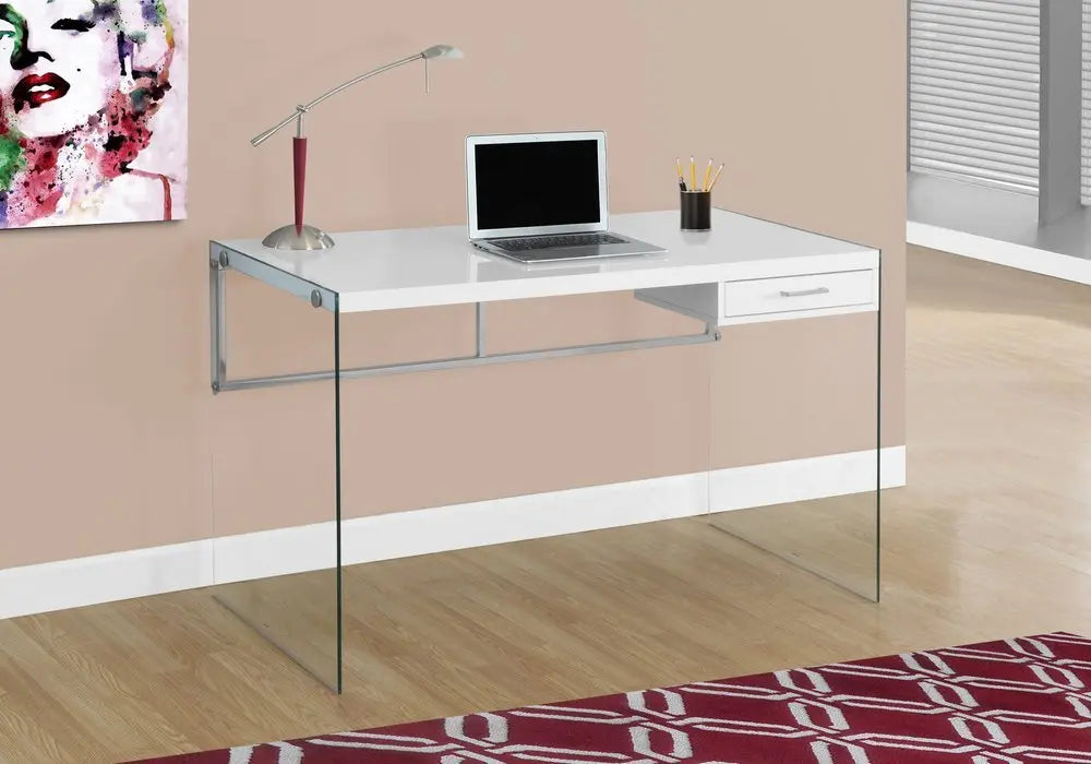 48" White and Clear Computer Desk - NOBLE HOME INTERIORS