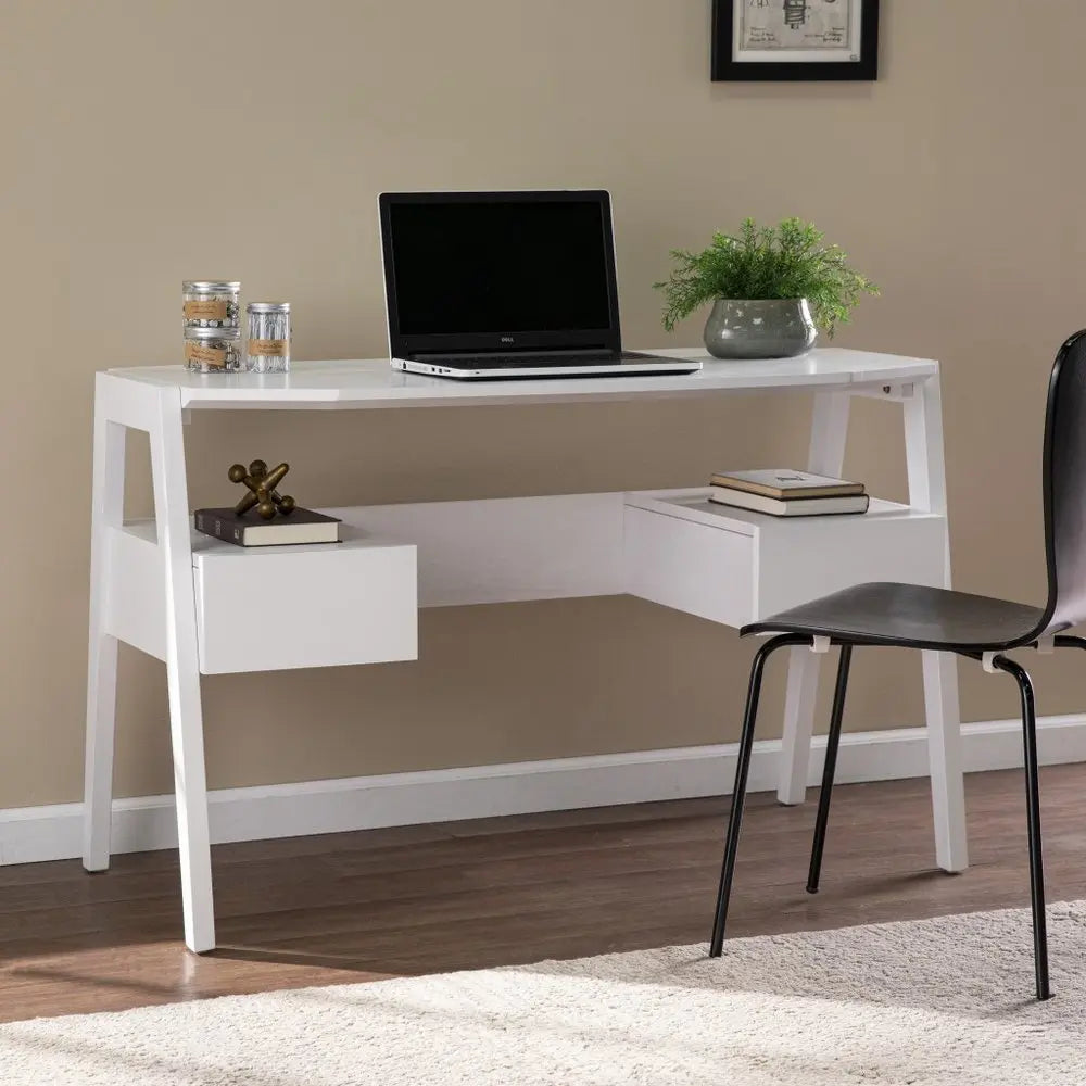 48" White Writing Desk With Two Drawers - NOBLE HOME INTERIORS