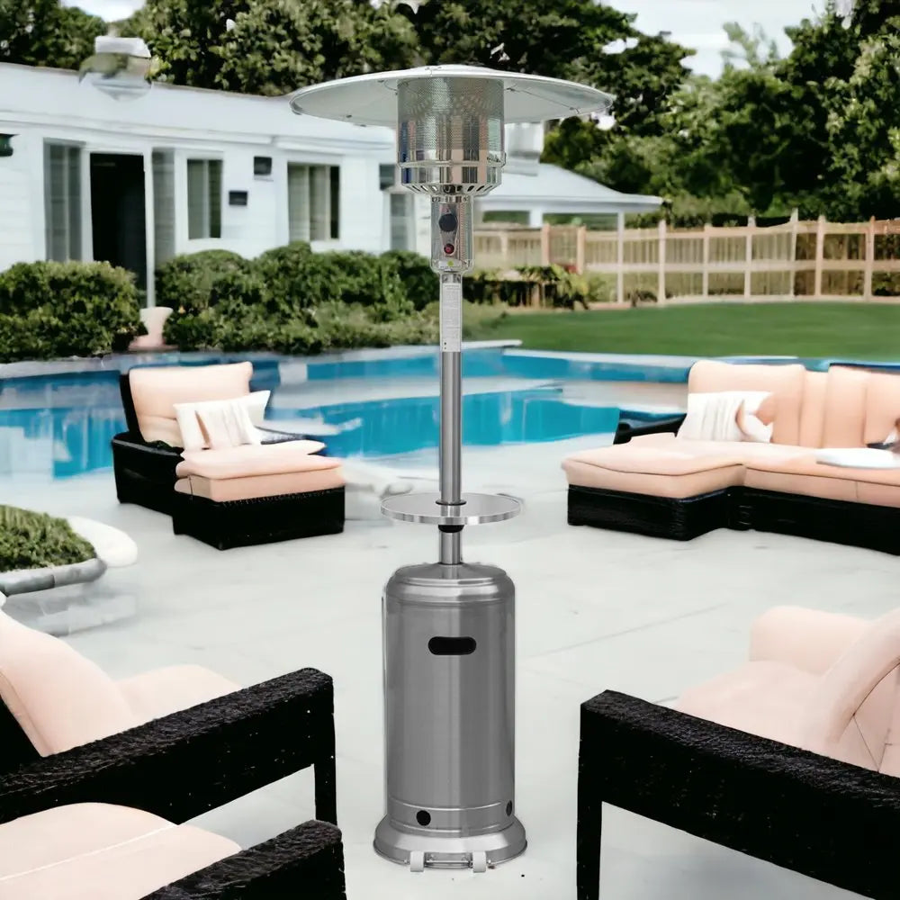 48000 BTU Silver Steel Propane Cylindrical Pole Standing Patio Heater - NOBLE HOME INTERIORS