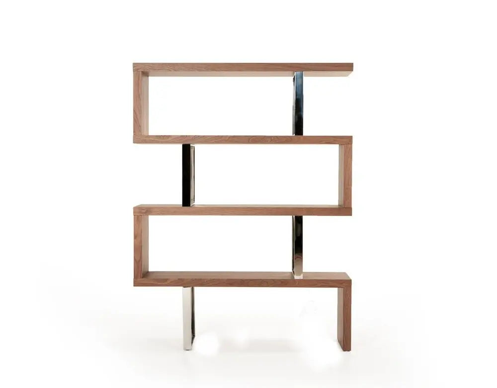 67" Walnut Manufactured Wood Four Tier Zig Zag Bookcase HomeRoots