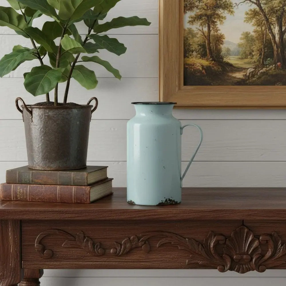 10" Blue and Black Metal Jug Vase HomeRoots