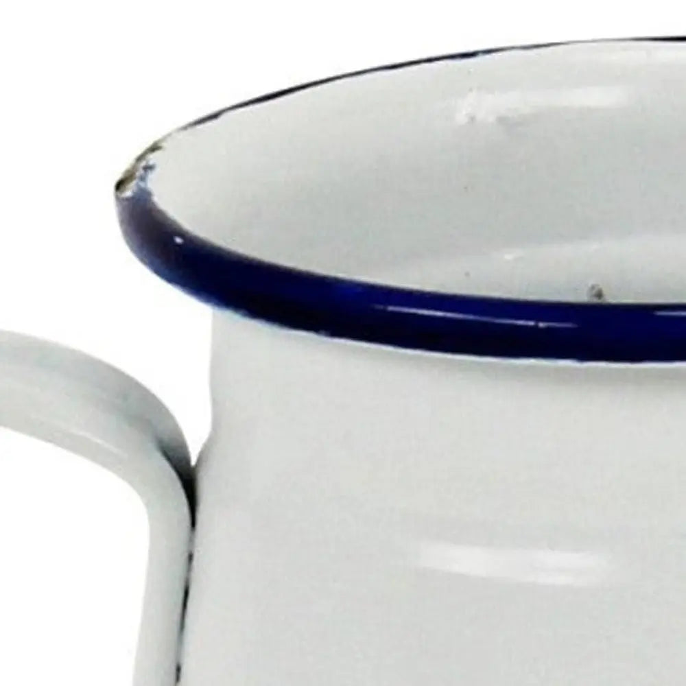 6" White and Blue Metal Jug Vase HomeRoots