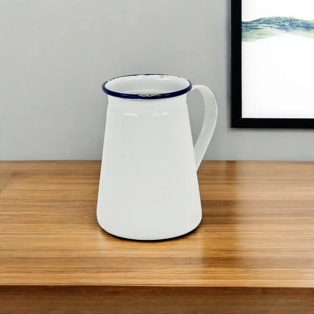 6" White and Blue Metal Jug Vase HomeRoots