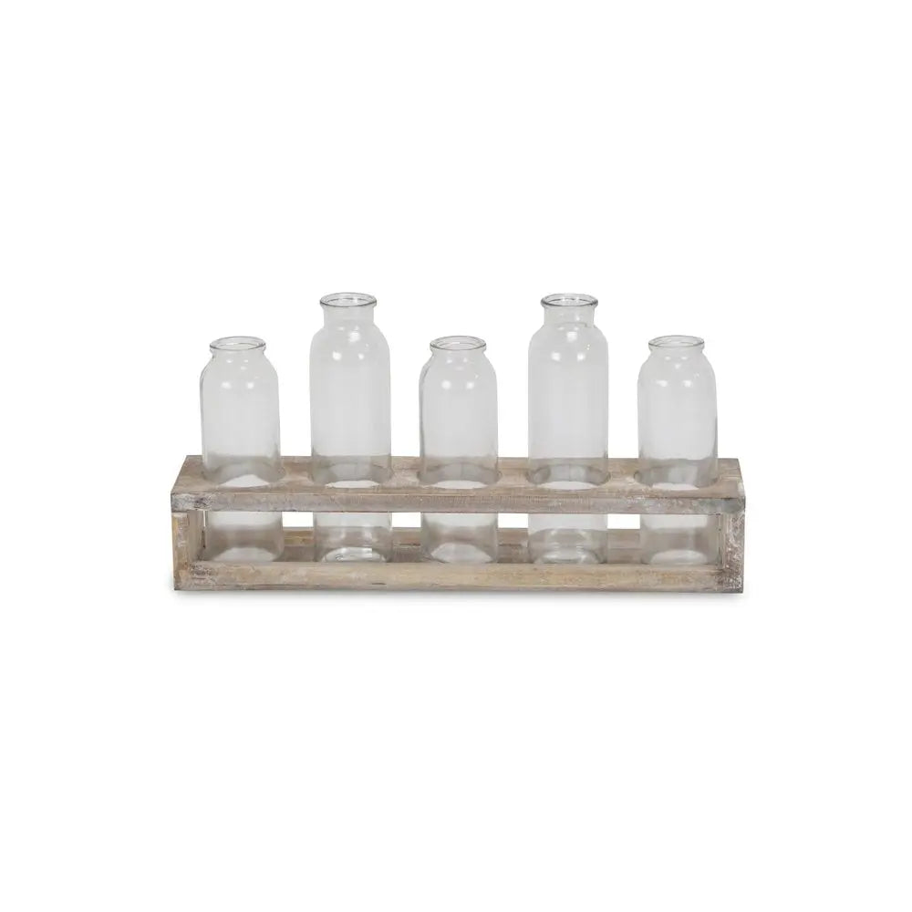 Set of Five Clear Cylinder Glass Decorative Bottles HomeRoots