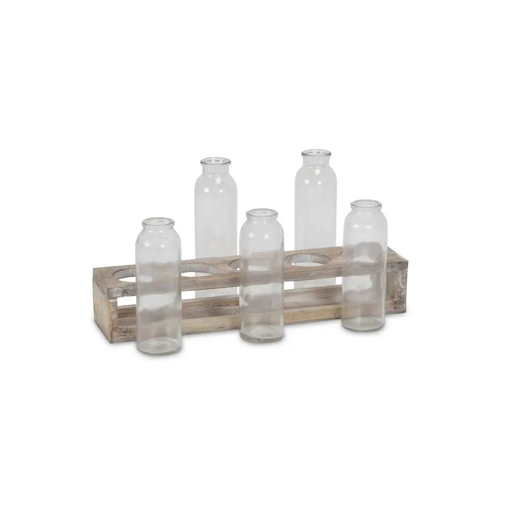 Set of Five Clear Cylinder Glass Decorative Bottles HomeRoots