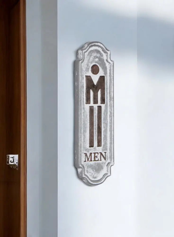 12" X 4" Gray and Brown Handcrafted Mens Room Metal Wall Decor HomeRoots