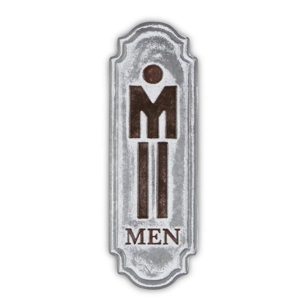 12" X 4" Gray and Brown Handcrafted Mens Room Metal Wall Decor HomeRoots