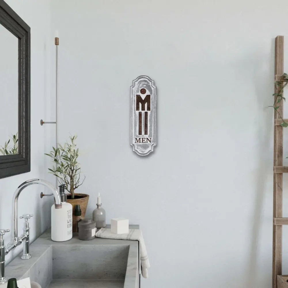 12" X 4" Gray and Brown Handcrafted Mens Room Metal Wall Decor HomeRoots