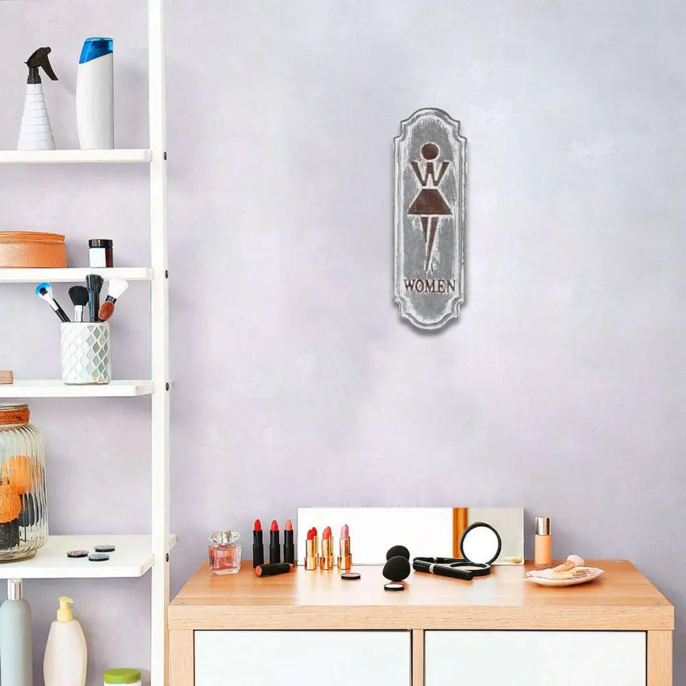 12" X 4" Gray and Brown Womens Room Metal Wall Decor HomeRoots