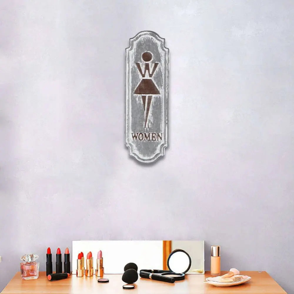 12" X 4" Gray and Brown Womens Room Metal Wall Decor HomeRoots