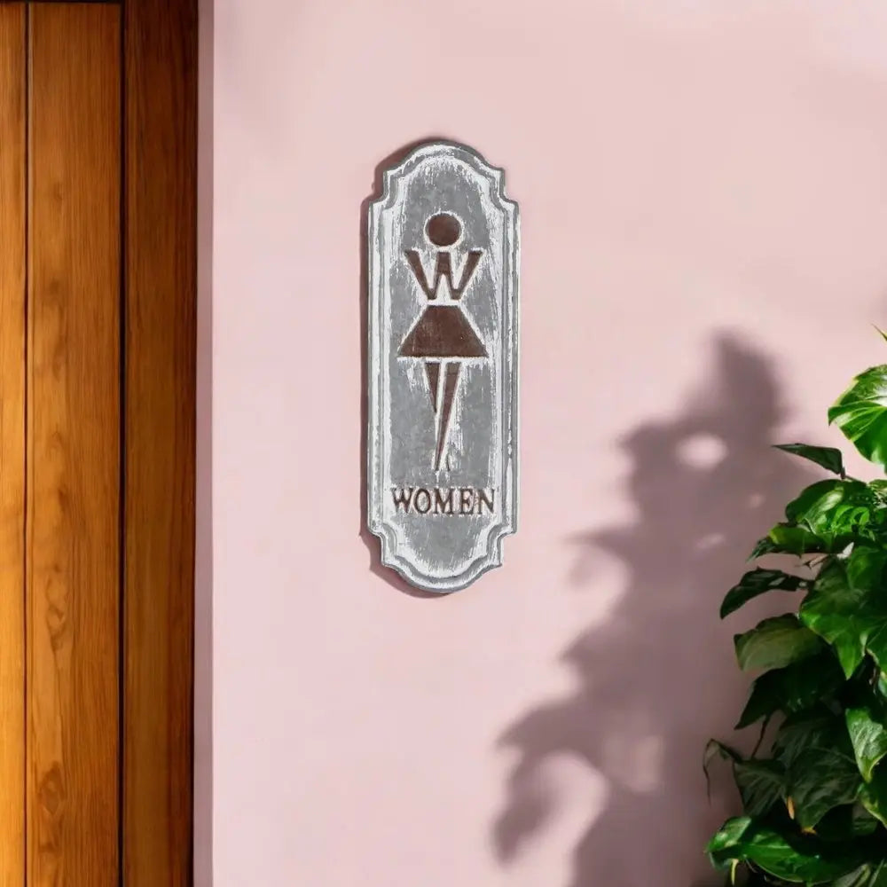 12" X 4" Gray and Brown Womens Room Metal Wall Decor HomeRoots