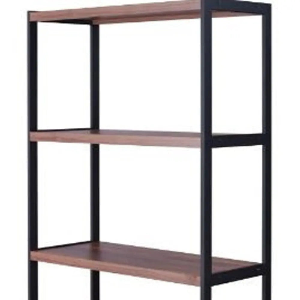 Brown And Black Metal Three Tier Bookcase with Two Doors HomeRoots