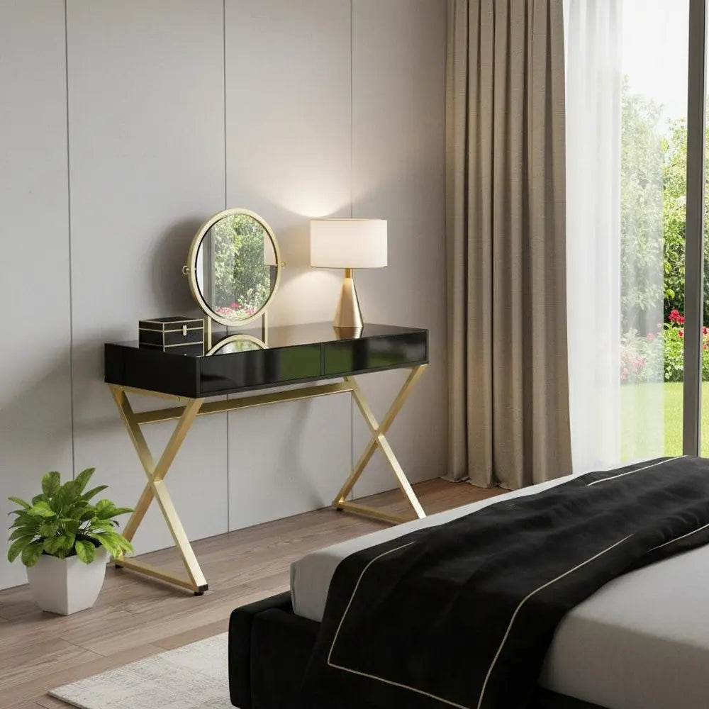 42" Black and Gold Mirrored Dresser HomeRoots